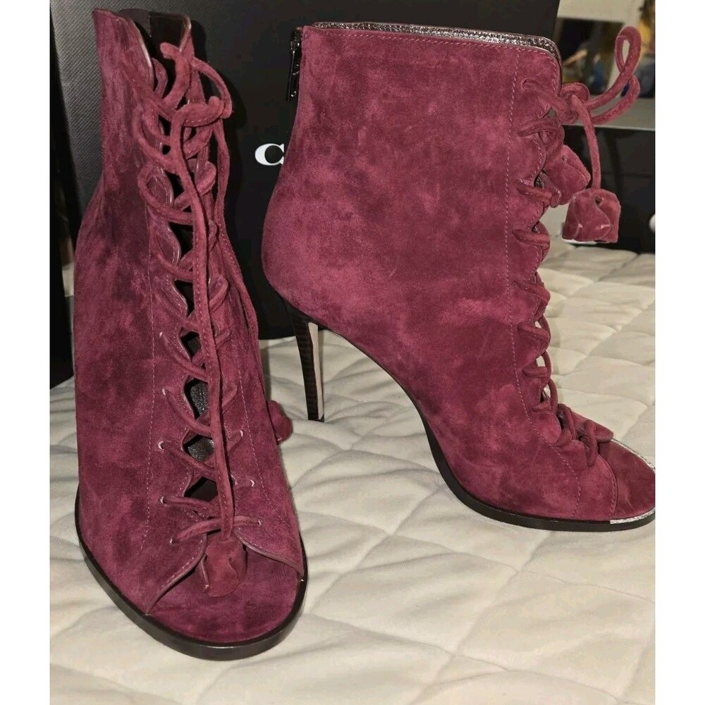 Coach Women's Shoes Lena Lux Suede Burgundy Heels Size 7 M Authentic Genuine